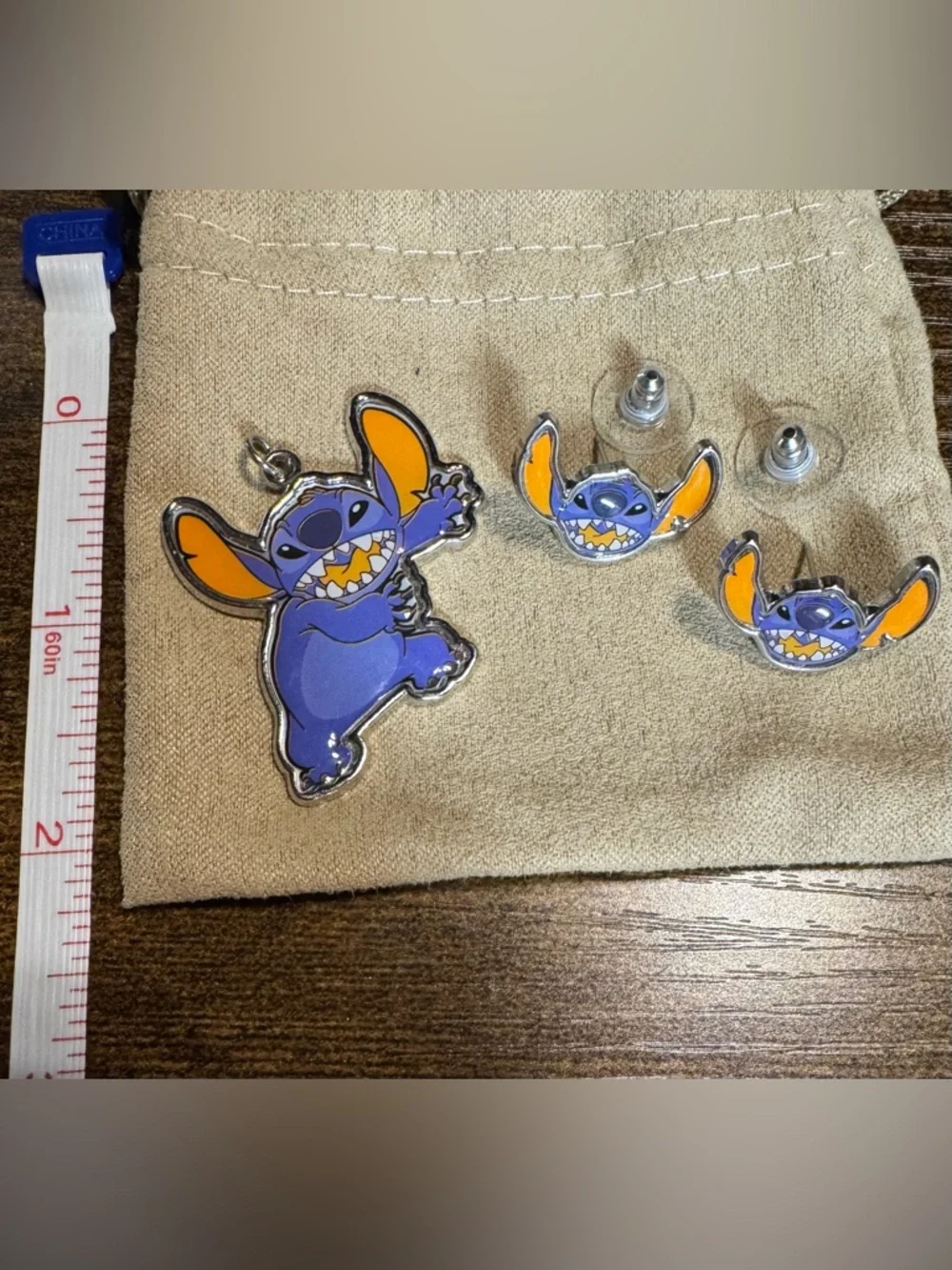 *Stitch Kids Disney Silver Plated Earrings & Charm Purple and Orange